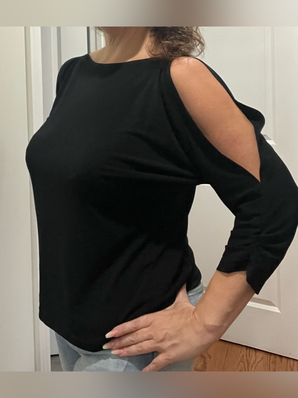 New York & Company Black Open Sleeve Tunic Top